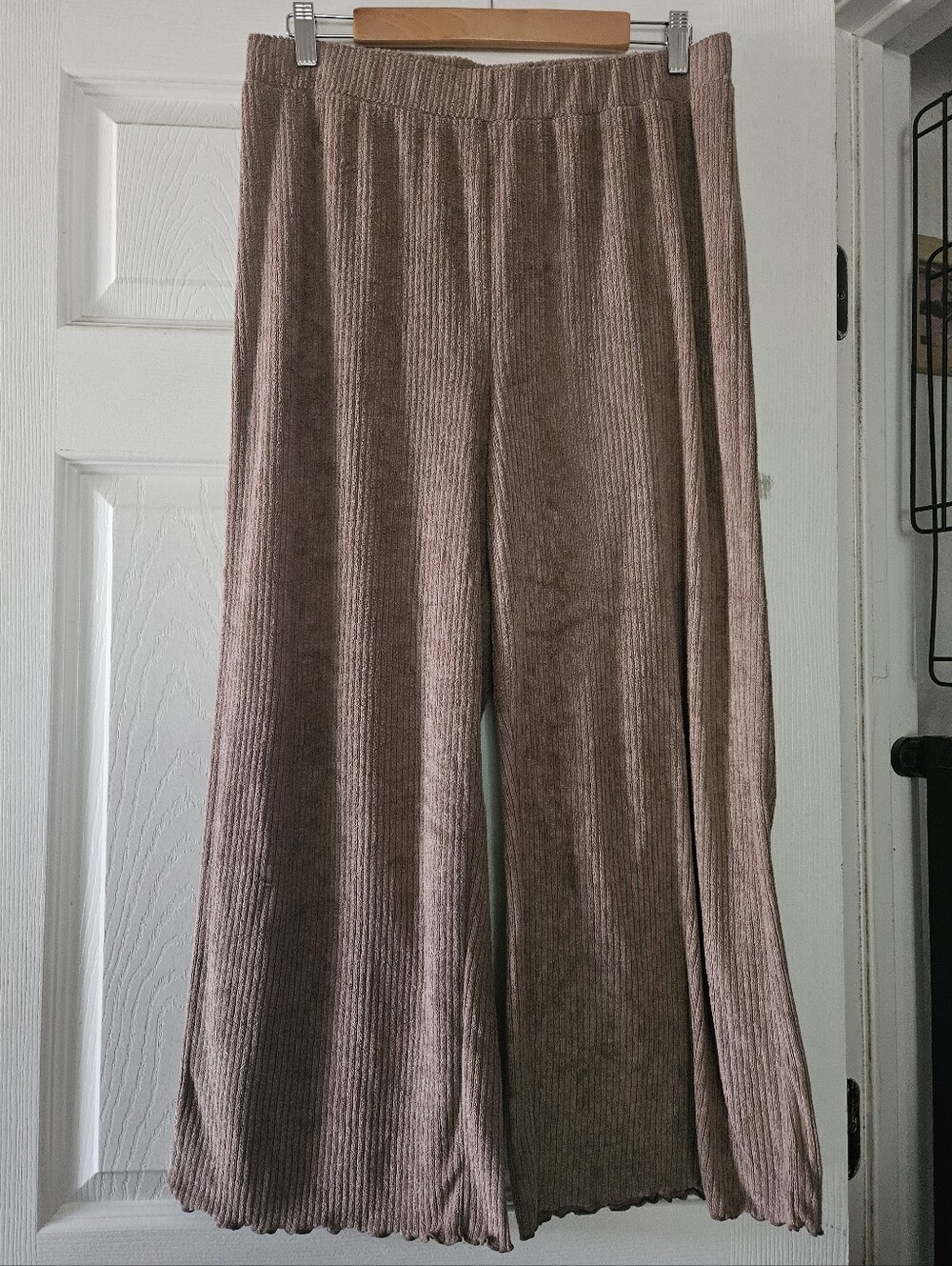 Wide Leg Ribbed Velvet Pants - Mauve Pink
